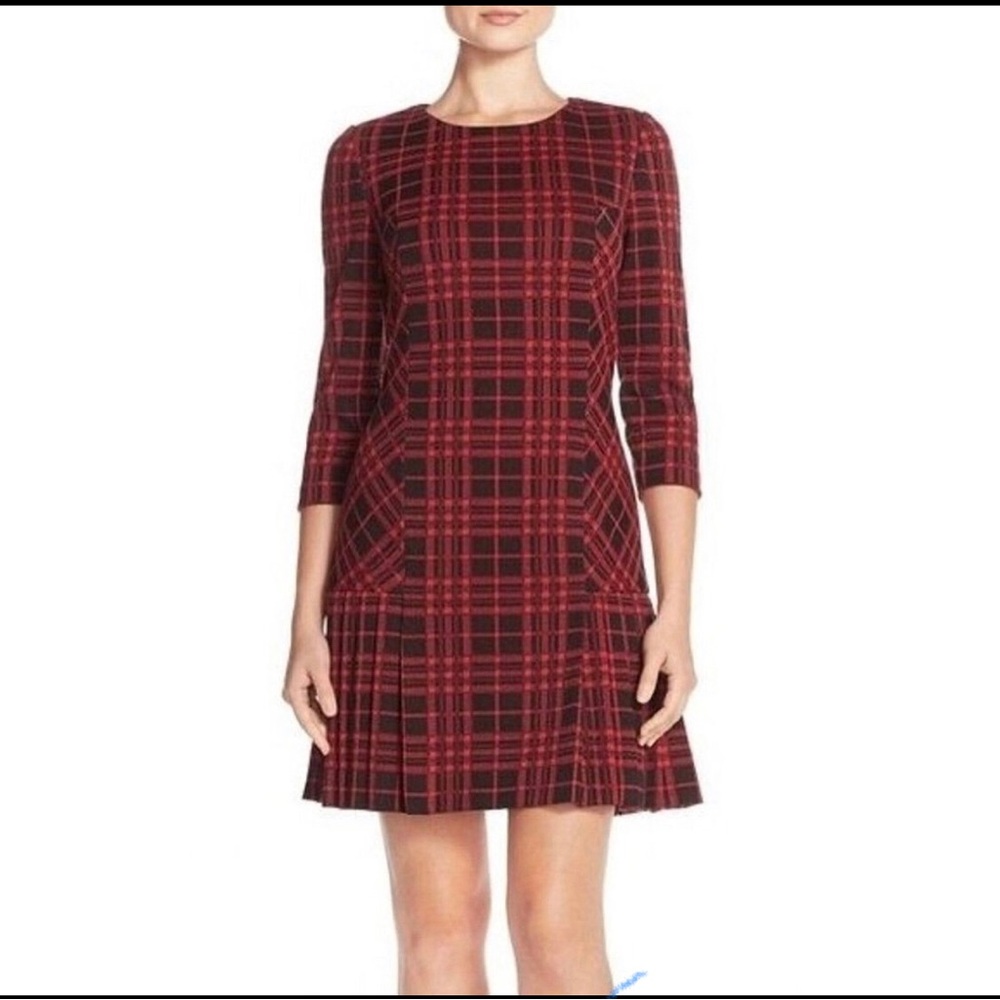 NWOT Red and Black Plaid Heritage Sleeve Ruffle Trim Knit Dress 8P Christmas